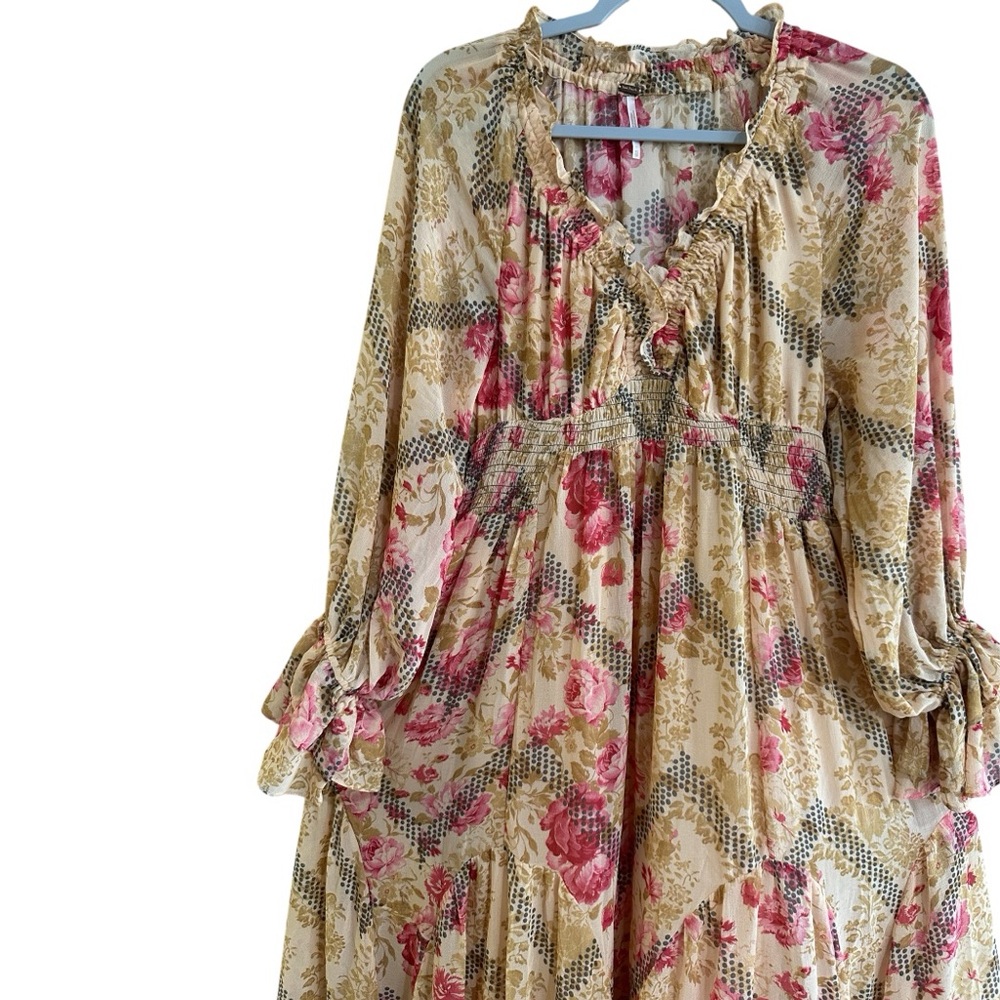 Free People Multicolor Floral Boho Maxi Dress Smocked Waist XS - Picture 6 of 16